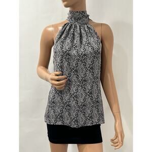Ramy brook top small helter pleated 100% silk closed with tie animal print.